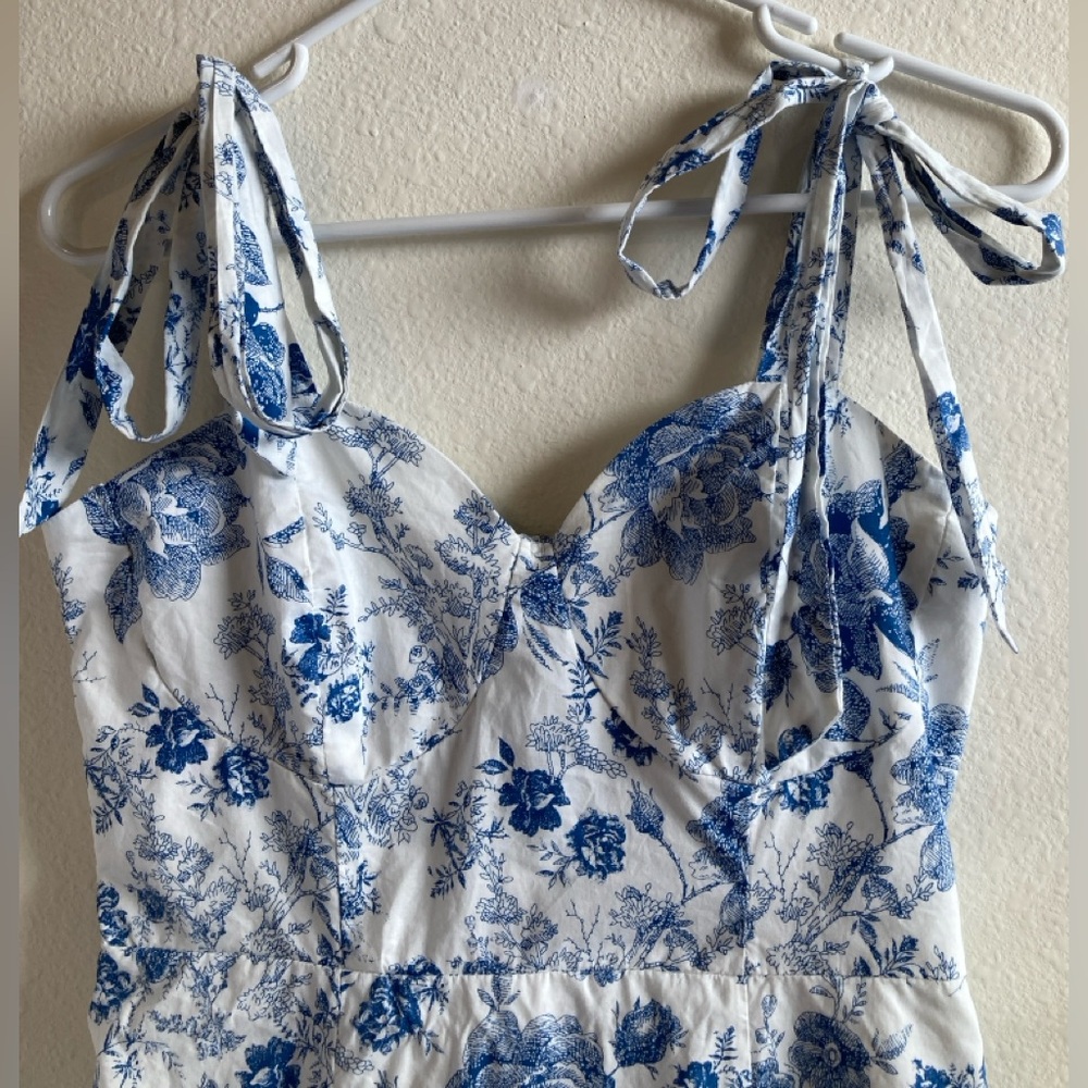 Audrey Parks for Francesca’s Blue Floral Tie Shoulder Knee-to-Midi Dress Size S - Picture 2 of 9